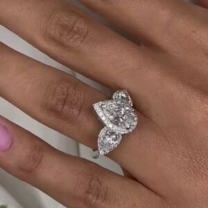 Teardrop Shape Sterling Silver Halo Moissanite Pear Cut Anniversary Ring For Her